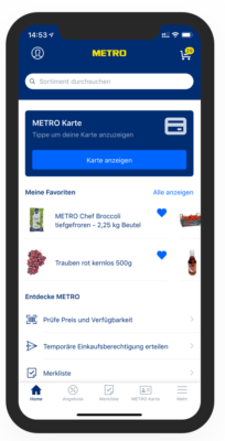 Screenshot of the METRO app on a smartphone