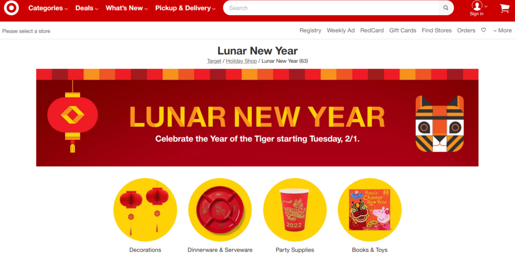 Screenshot des Onlineshops von Target mit Produkten in rotem Design