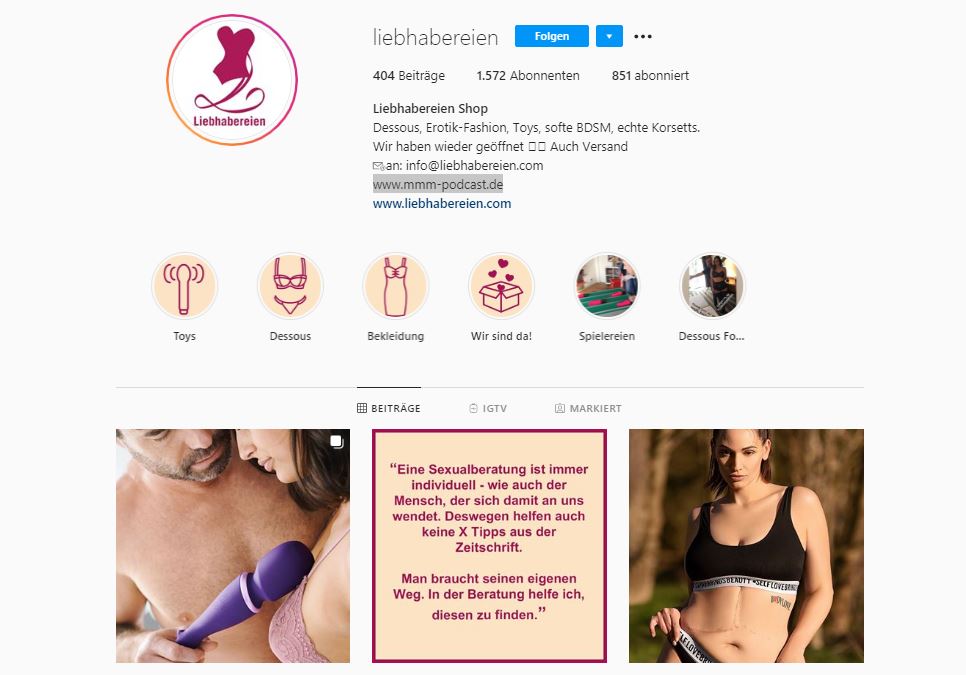 Screenshot of the Instagram profile of Liebhabereien