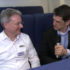 Interview partner sits with interviewer in an aircraft replica; copyright: beta-web